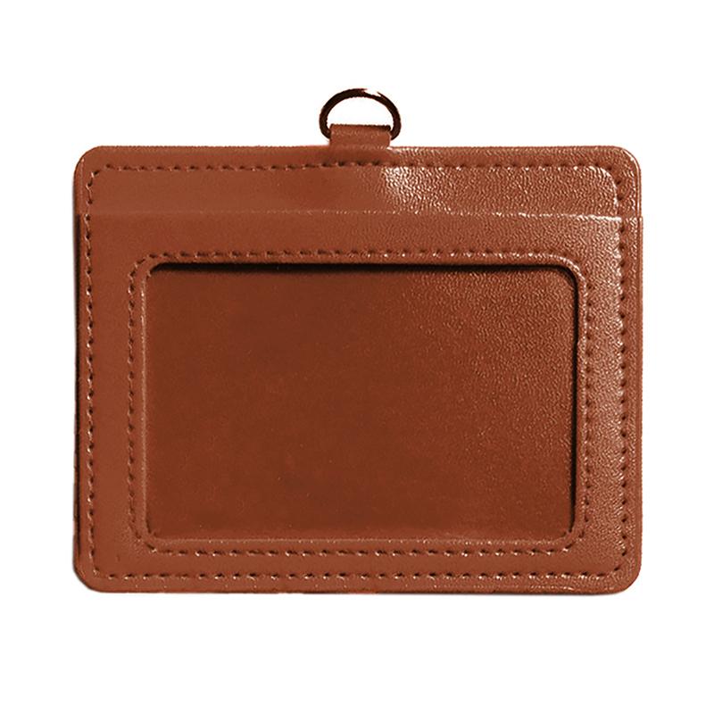 Premium PU Leather ID Card Holder Horizontal with Logo - Brown